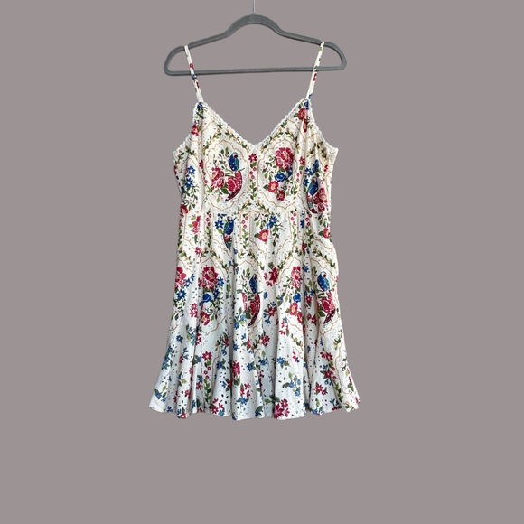 SEZANE x FARM RIO Cream Floral Parrot Eyelet Embroidered Danila Dress *Altered - Picture 5 of 17